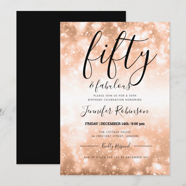 Modern Rose Gold Fifty & Fabulous 50th Birthday Invitation (Front/Back)