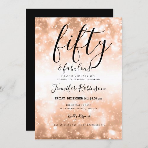 Modern Rose Gold Fifty  Fabulous 50th Birthday Invitation