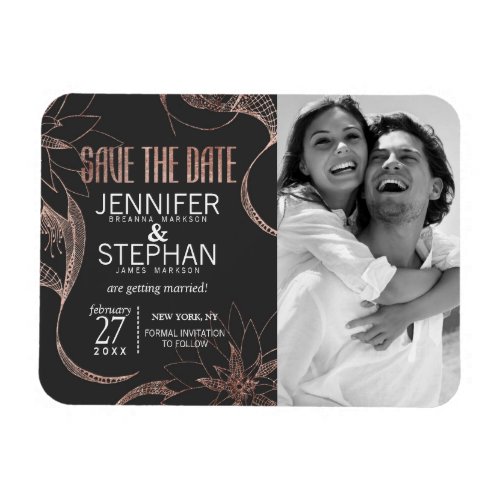 Modern Rose Gold Floral Drawings Save the Dates Magnet