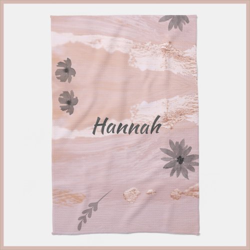 Modern Rose Gold Floral Kitchen Towel