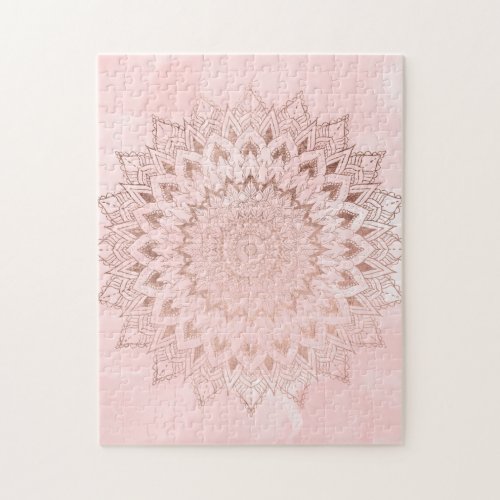 Modern rose gold floral mandala pink watercolor jigsaw puzzle