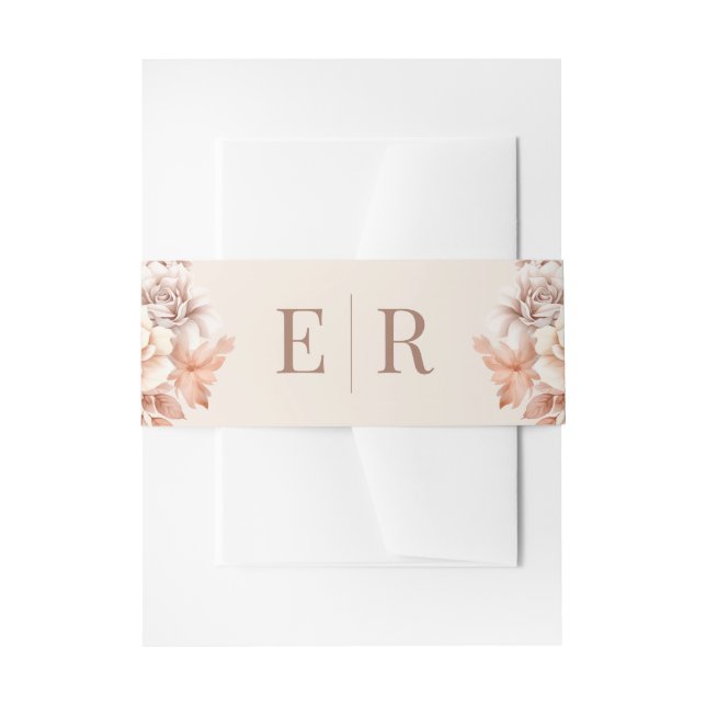 Modern Rose Gold Floral Monogram Wedding Invitation Belly Band (Front Example)