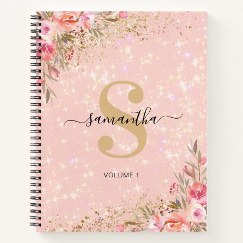 Modern Rose Gold Floral Sketchbook Name Notebook