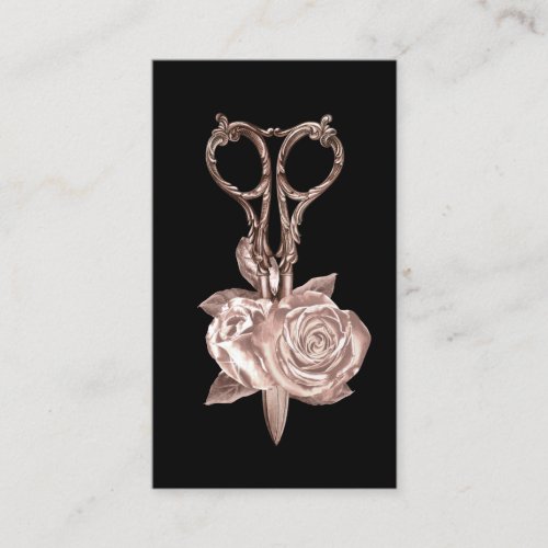 Modern Rose Gold Flower  Scissor Beauty Salon Business Card