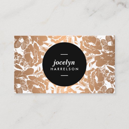 Customizable Modern Copper Flowers Black Circle Business Card