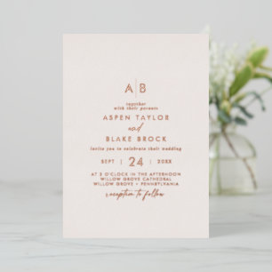 Modern Rose Gold Foil Blush Monogram Wedding Foil Invitation