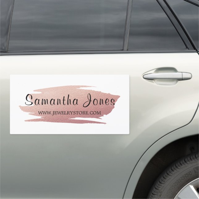 Modern Rose Gold Foil Brushstroke, Jeweler Car Magnet (In Situ)