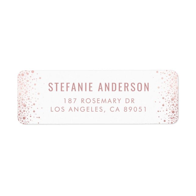 Modern Rose Gold Foil Confetti Dots White Wedding Label (Front)