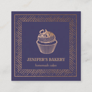 Modern rose gold foil cupcake homemade bakery square business card