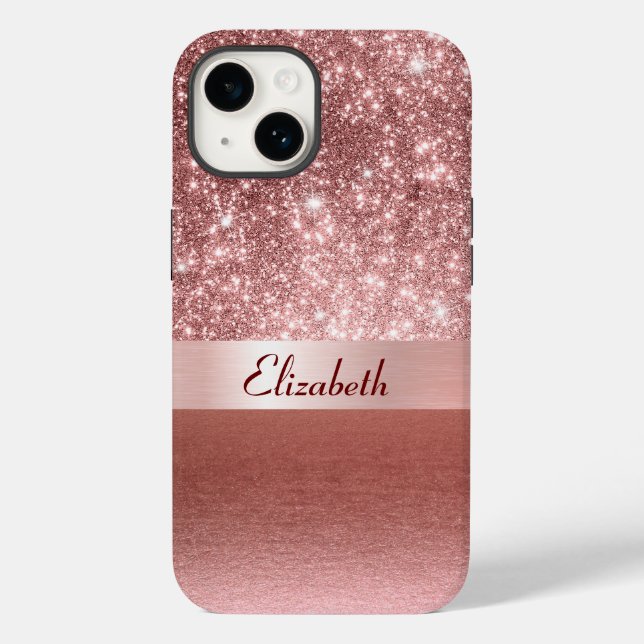 Modern Rose Gold Foil Faux Glitter Monogram Case-Mate iPhone Case (Back)