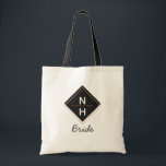 Modern Rose Gold Foil Framed Monogram Bride Tote Bag<br><div class="desc">Modern Rose Gold Foil Framed Monogram. Trendy Geometric Square Frame Stacked Monogram, With elegant script font, and Simple minimal design. Perfect for a luxurious and stylish fall or winter wedding, with copper colored rose gold palette, dark almost black gray, and white - Bride Tote Bags! ~ Check my shop to...</div>