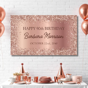 Modern Rose Gold Foil Glitter 90th Birthday Script Banner