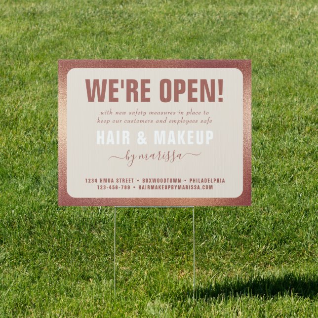 Modern Rose Gold Foil Hair & Makeup Grand Opening Sign (Insitu)