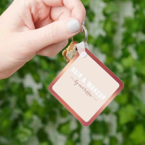 Modern Rose Gold Foil Hair  Makeup Promo Business Keychain