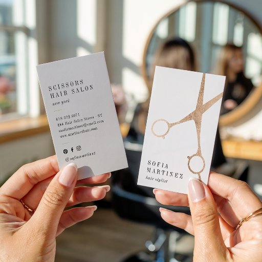 Customizable Modern rose gold foil hair stylist scissors logo business card