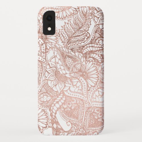 Modern rose gold foil hand drawn floral pattern iPhone XR case