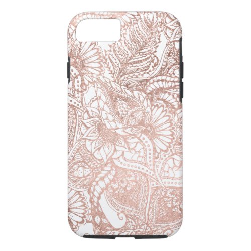 Modern rose gold foil hand drawn floral pattern iPhone 87 case