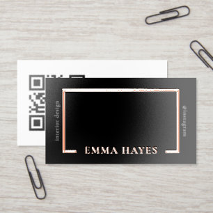 Modern Rose Gold Foil Interior Designer QR Code Business Cards