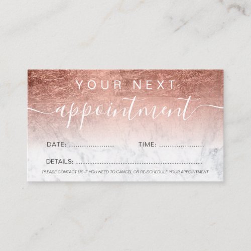Modern rose gold foil marble ombre professional appointment card