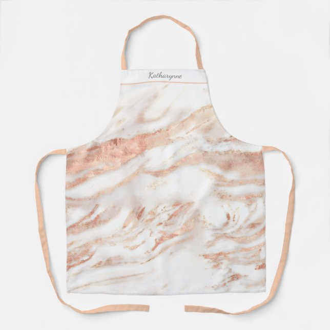 Modern Rose Gold Foil Marble Personalized Apron (Front)