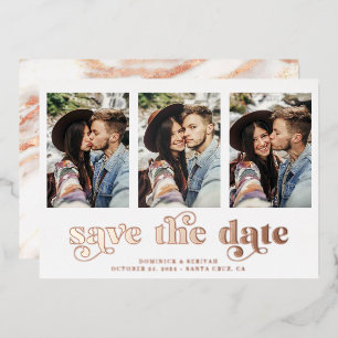 Modern Rose Gold Foil Marble Save the Date Invitation