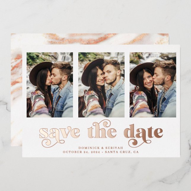 Modern Rose Gold Foil Marble Save the Date Invitation (Front/Back)