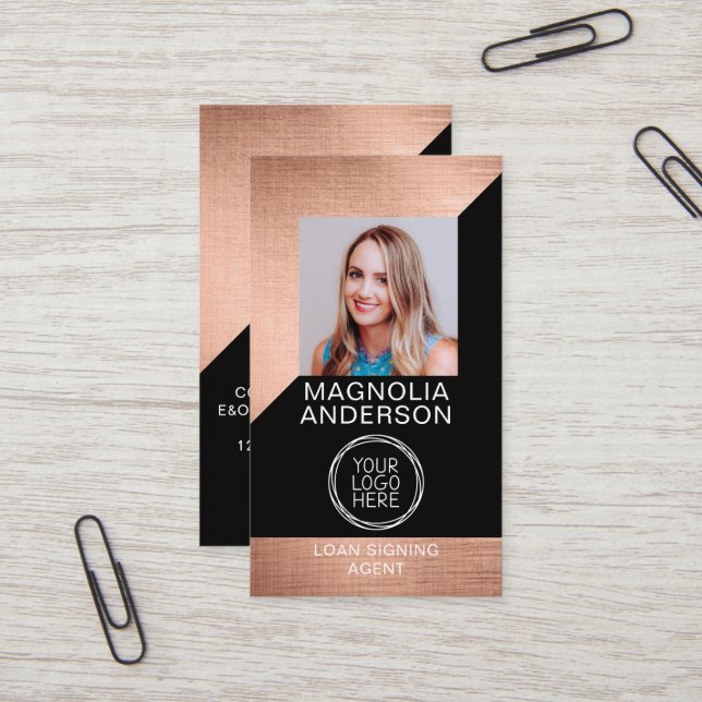 Modern Rose Gold Foil Photo Logo  Business Card (Front/Back In Situ)