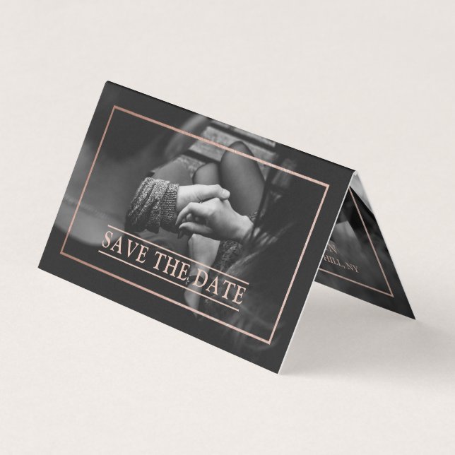 Modern Rose Gold Foil Photo Save The Date Card (Front)