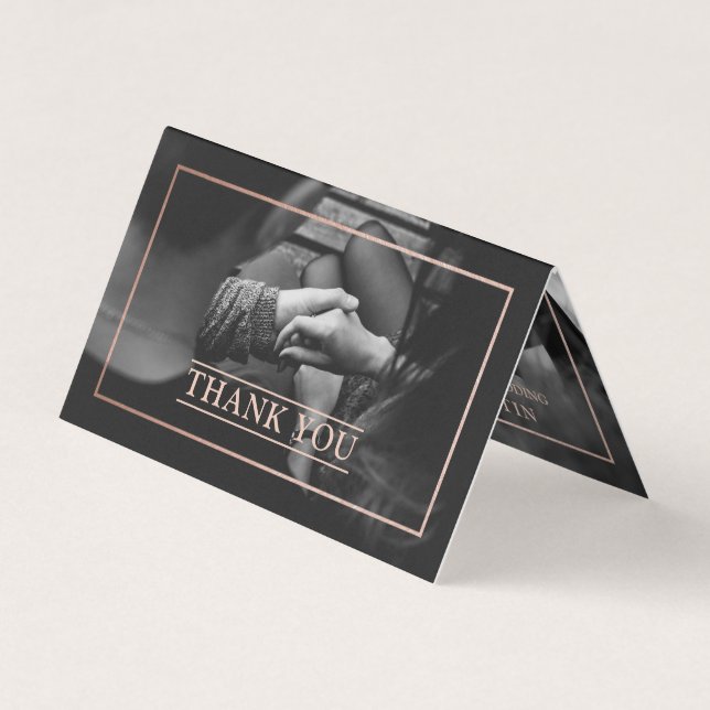 Modern Rose Gold Foil Photo Thank You Card (Front)
