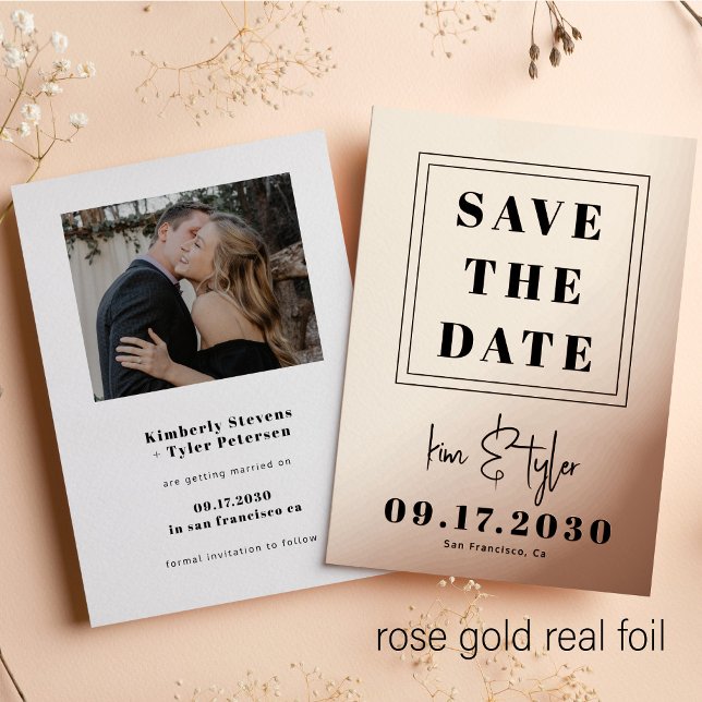 Modern rose gold foil photo wedding save the date foil invitation (Creator Uploaded)