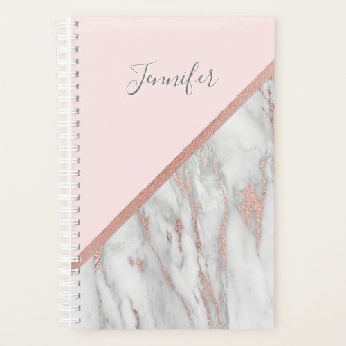 Modern Rose Gold Foil Pink Grey Marble  Add NAME Planner