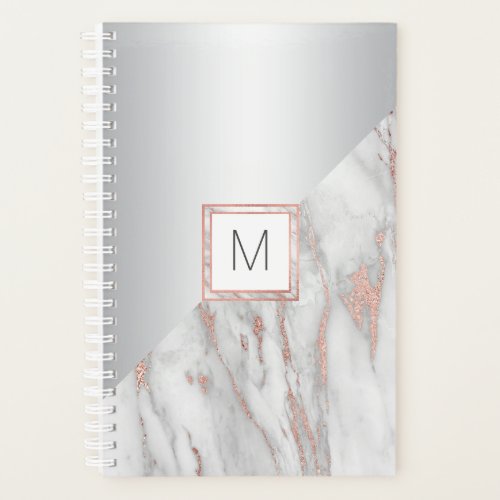 Modern Rose Gold Foil Pink Grey Marble  MONOGRAM Planner