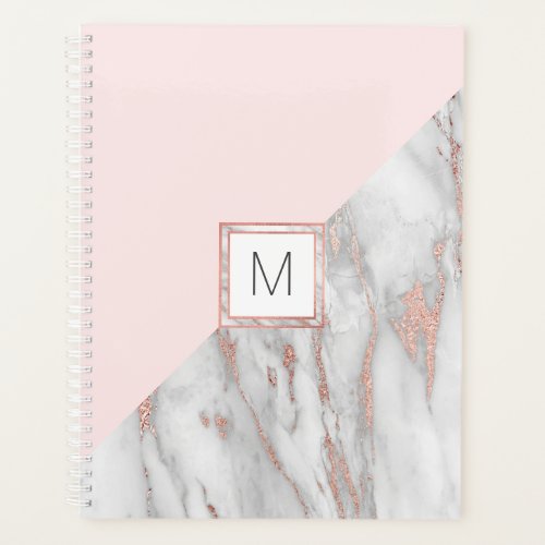 Modern Rose Gold Foil Pink Grey Marble  MONOGRAM Planner