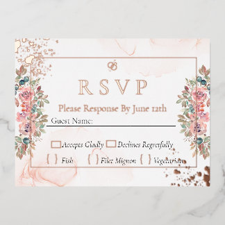 Modern rose gold foil rsvp wedding holiday postcard