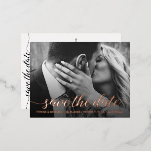 Modern Rose Gold foil Save the date Photo Wedding Foil Invitation Postcard