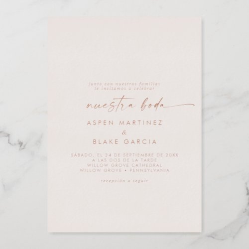 Modern Rose Gold Foil Script Blush Spanish Wedding Foil Invitation
