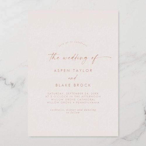Modern Rose Gold Foil Script Blush The Wedding Of Foil Invitation