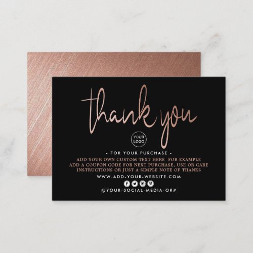 Modern Rose Gold Foil Script Business Thank You Enclosure Card