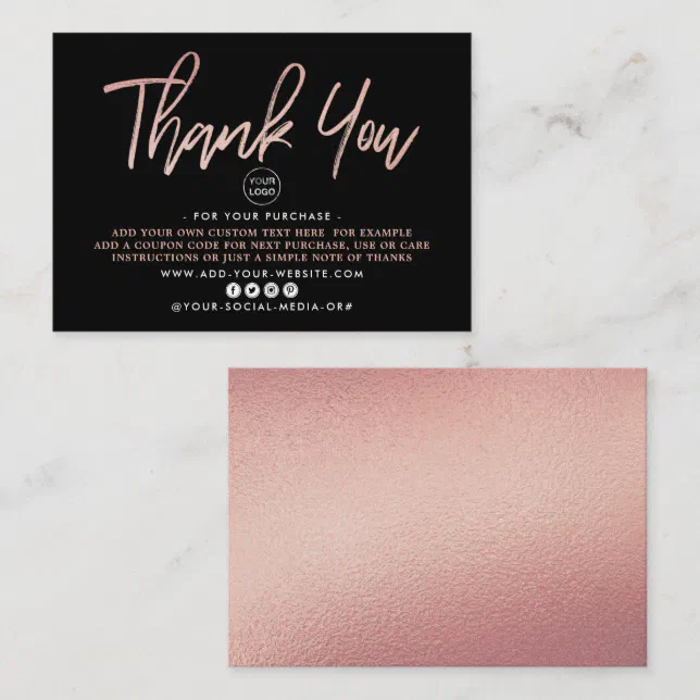 Modern Rose Gold Foil Script Business Thank You Enclosure Card | Zazzle