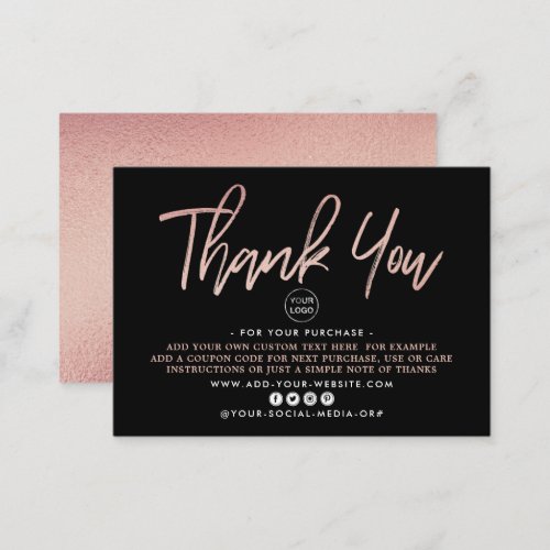 Modern Rose Gold Foil Script Business Thank You Enclosure Card