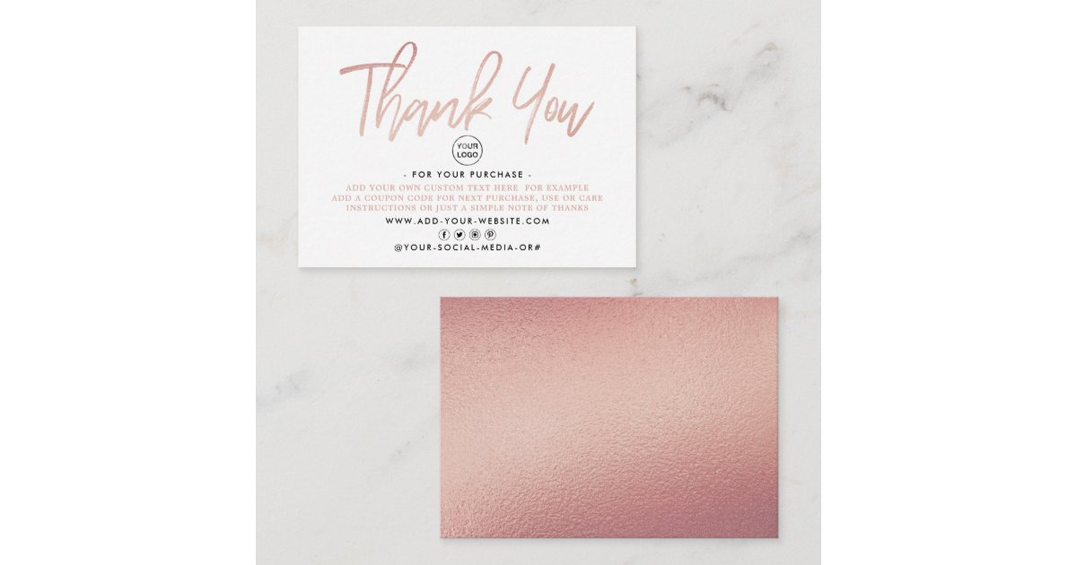Modern Rose Gold Foil Script Business Thank You Enclosure Card | Zazzle