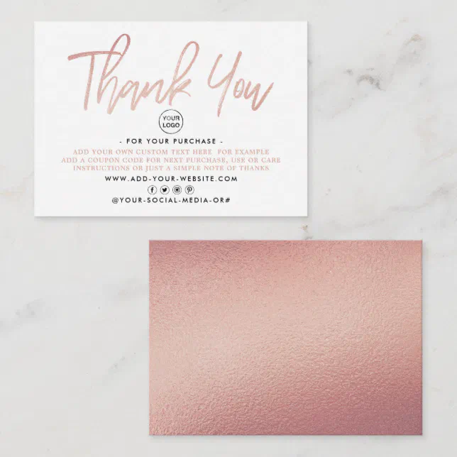 Modern Rose Gold Foil Script Business Thank You Enclosure Card | Zazzle