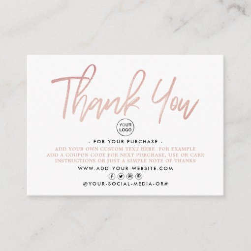 Modern Rose Gold Foil Script Business Thank You Enclosure Card | Zazzle