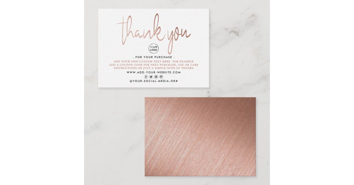 Modern Rose Gold Foil Script Business Thank You Enclosure Card | Zazzle