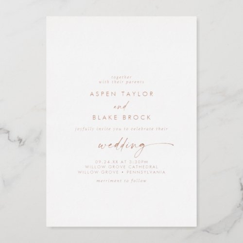 Modern Rose Gold Foil Script Family Wedding Foil Invitation
