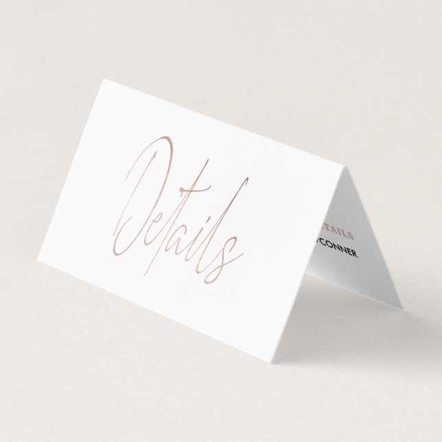 Modern Rose Gold Foil Script & Photo Detail Card (Front)