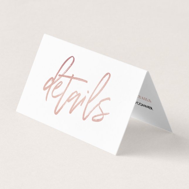 Modern Rose Gold Foil Script & Photo Detail Card (Front)