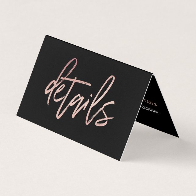 Modern Rose Gold Foil Script & Photo Detail Card (Front)