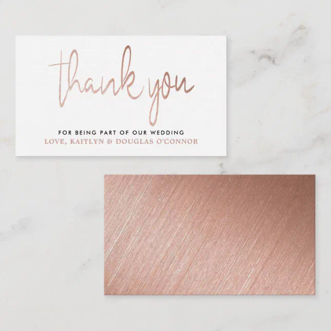 Modern Rose Gold Foil Script Wedding Thank You Enclosure Card | Zazzle