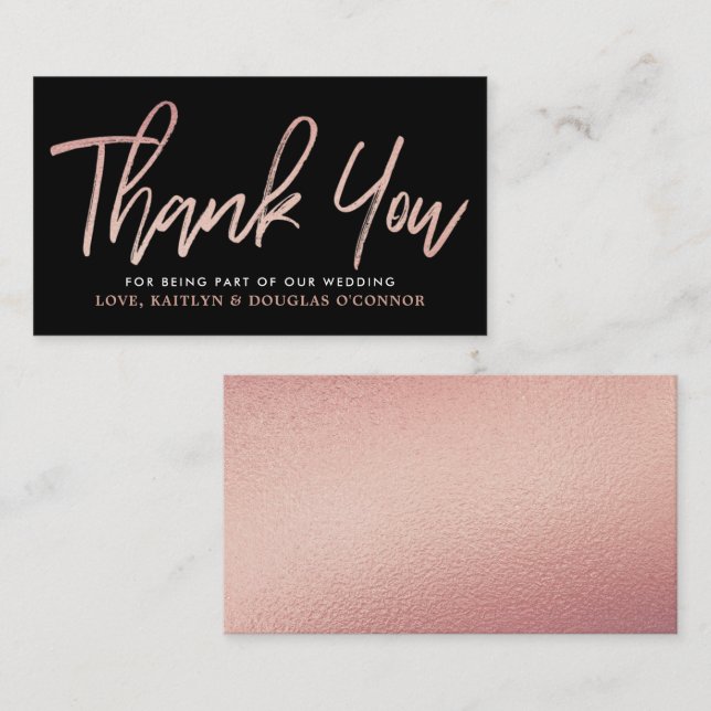Modern Rose Gold Foil Script Wedding Thank You Enclosure Card (Front/Back)
